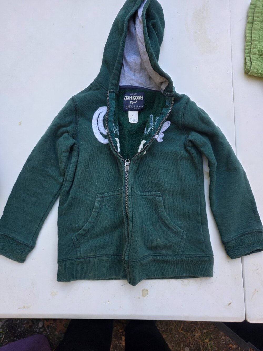 OshKosh B'gosh Toddler Boys Full Zip Fleece Hoodie Size 5T Green 1895 Logo